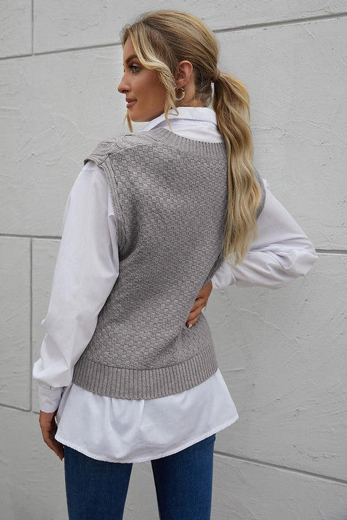 V-Neck Twist Knitted Vest Sweater